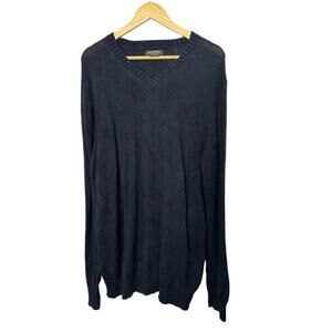 Eddie Bauer True Navy V-Neck Knit Long Sleeve Cotton Sweater Men's XL TALL